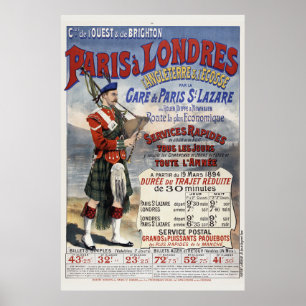 France England Vintage Railroad Poster de viagens 