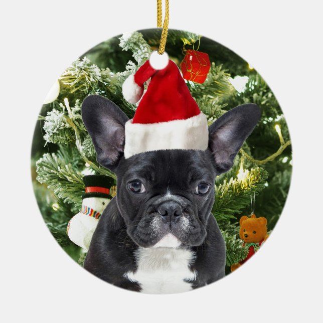 Francês Bulldog Ornamento de Árvore de Natal Snowm (Frente)