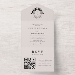 Francês Crest Monograma Ivory QR Code Casamento Ch