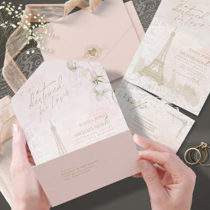 Francês Romance Wedding RSVP Blush ID870