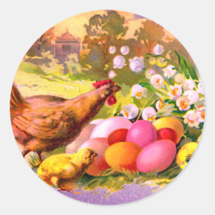 FRANGO DA PÁSCOA COM OVOS COLORIDOS ADESIVO REDOND