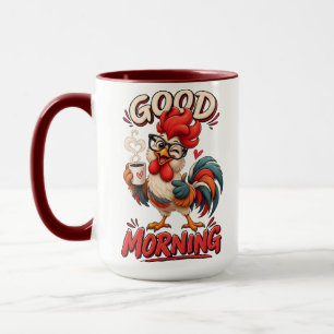 Frango de desenho animado fofo com caneca  