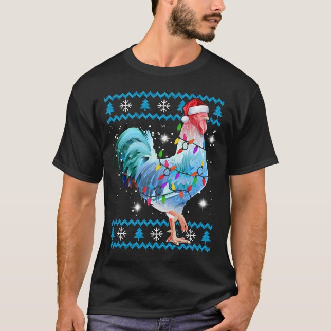 Frango Engraçado Suéter de Natal Feio (Frente)