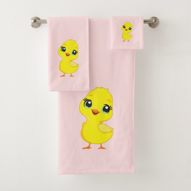 Frango Fofo em conjunto de toalhas de banho rosa c (Insitu)