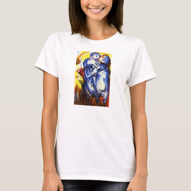 Franz Marc a torre do t-shirt azul dos cavalos (Frente)
