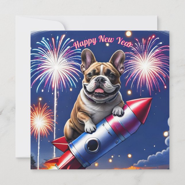 Französische Bulldogge Neujahr lustig Rakete (Frente)