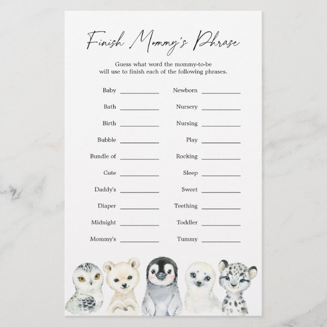 Frase de Mamãe do Chá de fraldas de Animais Árctic (Frente)