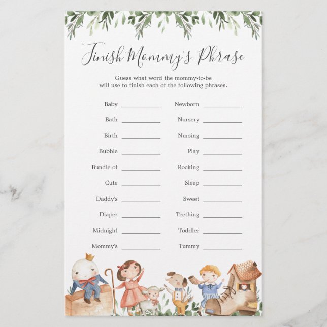 Frase Mamãe Finish do Chá de fraldas Rhymes (Frente)