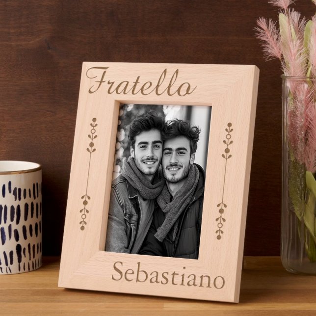 Fratello - Italian Brother - Personalized (Fratello Personalized Etched Wooden Frame. Can be customized to "Brother")