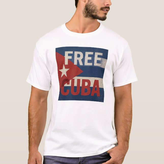 Free Cuba Distressed Flag Activist T-Shirt (Frente)