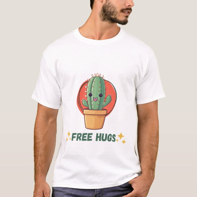 Free Hugs Cactus Funny T-shirt for Men (Frente)