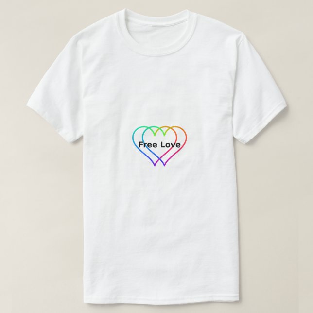 Free Love Rainbow Hearts Outline T-Shirt  (Frente do Design)