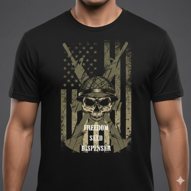 Freedom Seed Dispenser Patriotic Skull T-Shirt (Criador carregado)
