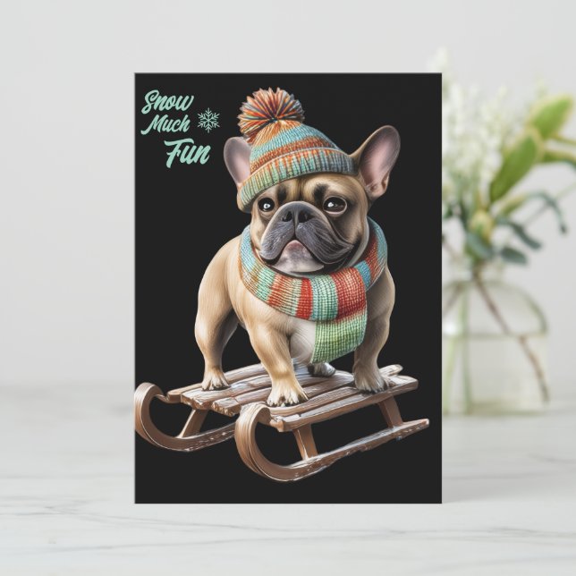 French Bulldog lustige Schlittenfahrt im Urlaub (Em pé/Frente)
