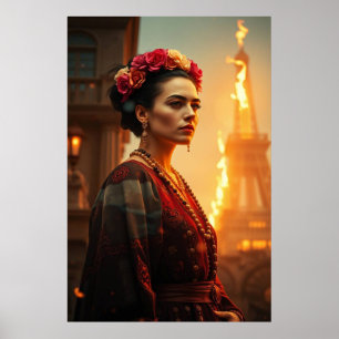 Frida in Flames - Poster do Retrato Surreal