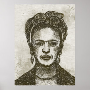 FRIDA KAHLO poster de arte escribble desenhada à m