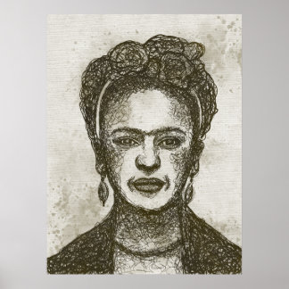 FRIDA KAHLO poster de arte escribble desenhada à m