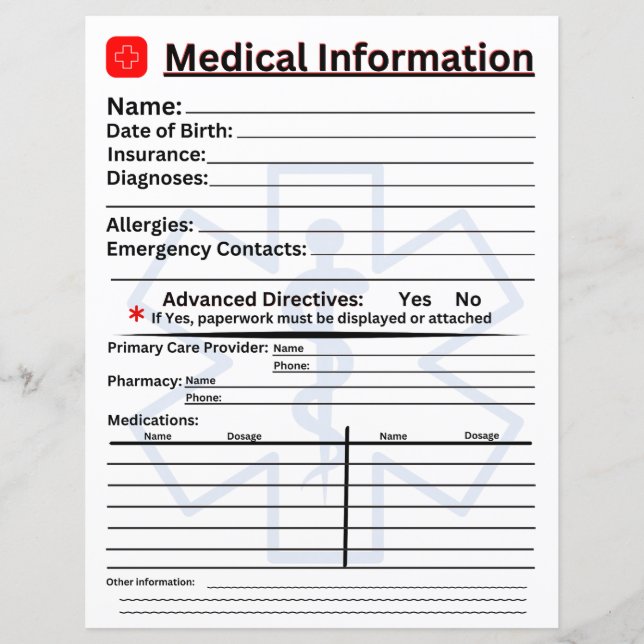 Frigorífico de emergência de informações médicas (Frente)