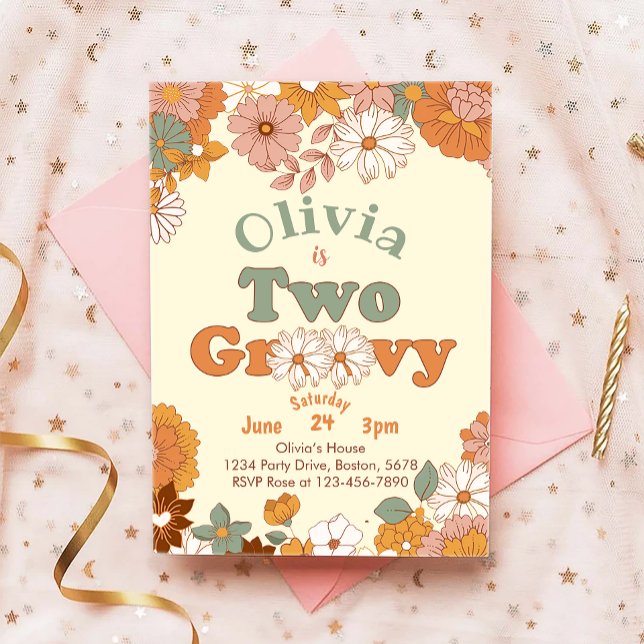 Frio Groovy 2 Convite para segundo aniversário Ret (Criador carregado)