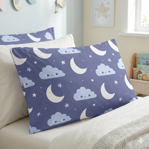 Froca de Travesseiro Azul Kawaii Lua Estrelas Nuve