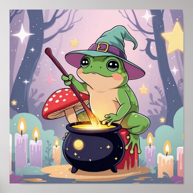 Frog Witch Poster – Kawaii Potion Frog Wall Art (Frente)