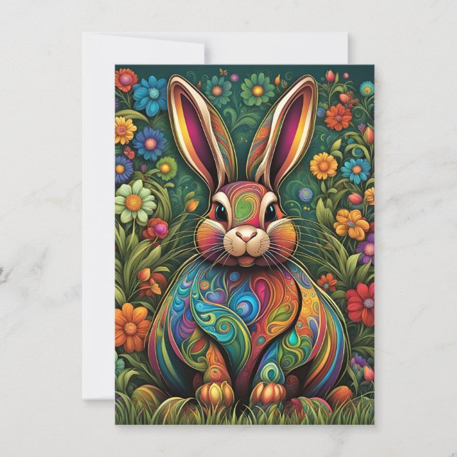 Frohe Ostern - Osterhase in Blumen 2 (Frente)