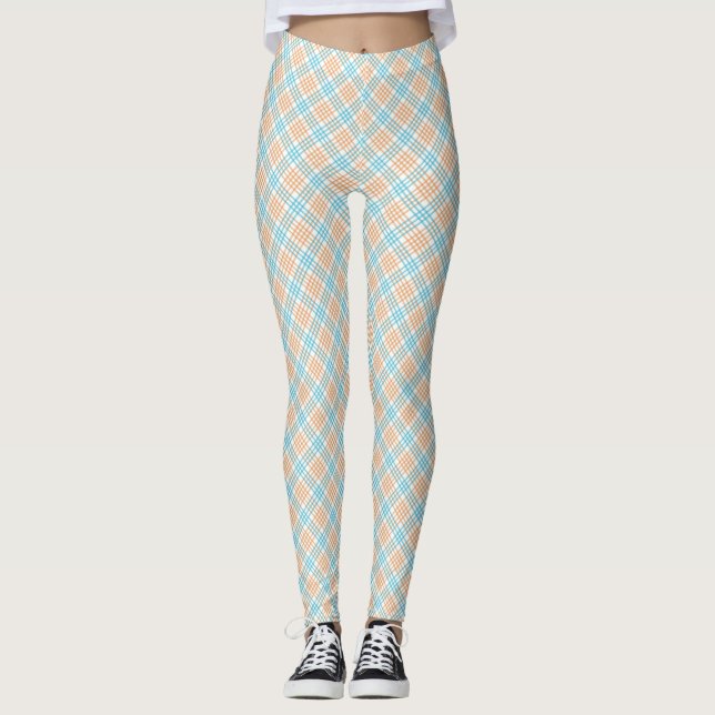 Front and back view of leggings with a blue, white (Frente)