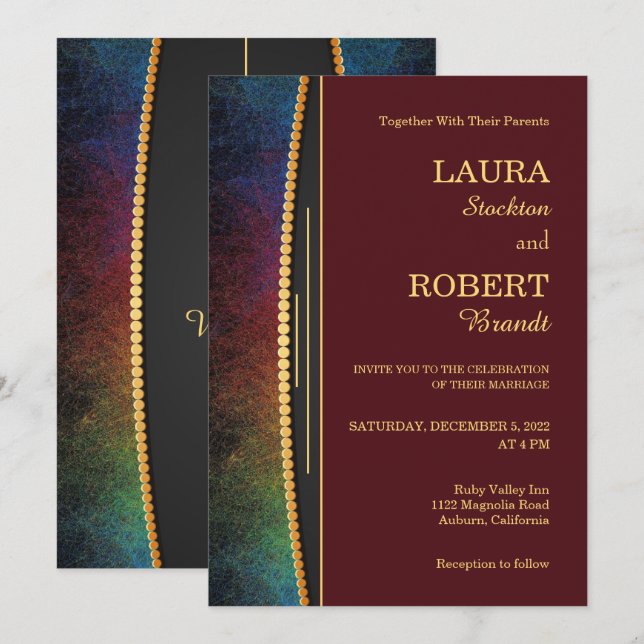 Fronteira Colorida com Convite Dourado para Casame (Frente/Verso)