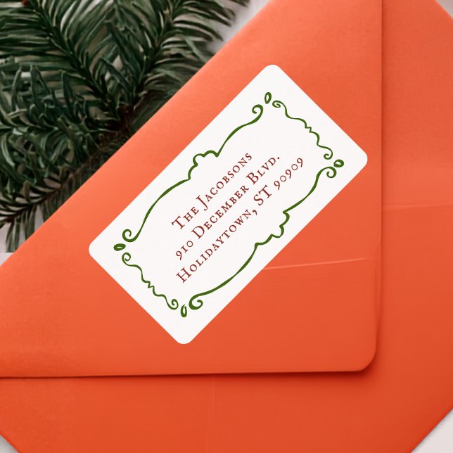 Fronteira Desenhada à Mão Etiqueta de Endereço de  (Hand Drawn Doodle Border Christmas Return Address Label)