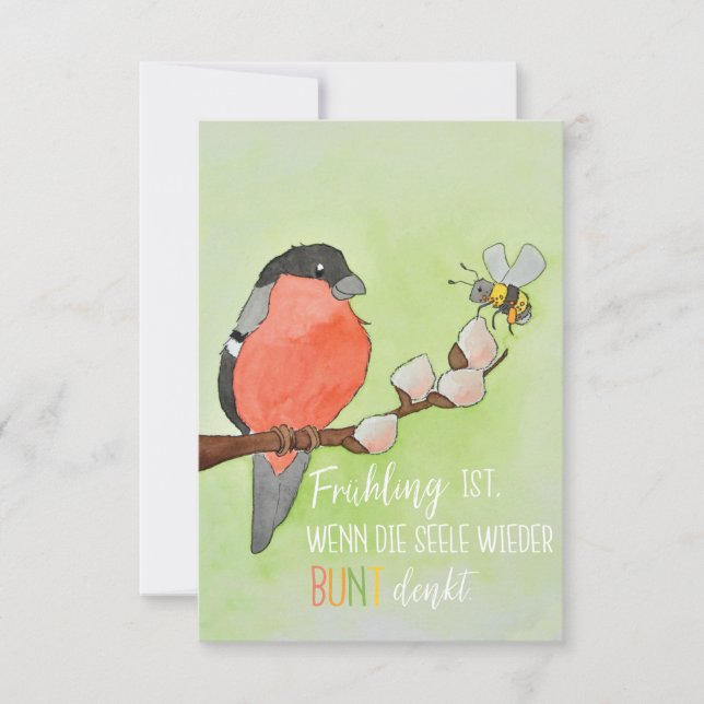 Frühlingskarte mit Vogel und Hummel (Frente)