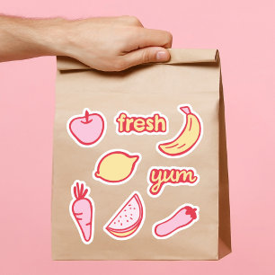 Fruta rosa suave e amarelo e adesivos de vegetais