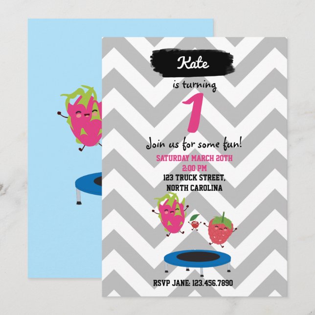 Fruta Saltando No Convite De Aniversário De Trampo (Frente/Verso)