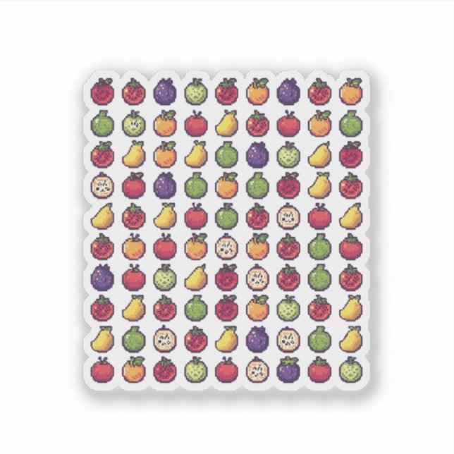 Frutas Coloridas Pixeladas Arte de 32-bits Adesivo (Frente)