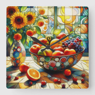 Frutas de aquarela e Relógio de Parede de Flores