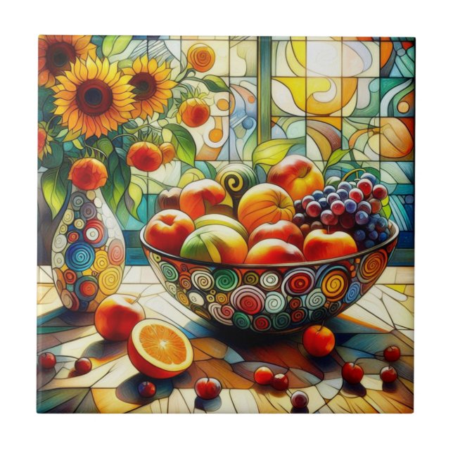 Frutas de aquarelas e flores Azulejos cerâmicas (Frente)