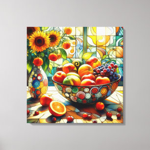 Frutas de Aquarelas e Flores de Canvas