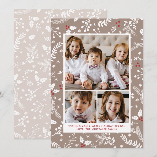 Frutas de Inverno em Cartão Chato de Natal em Ecru (Frente/Verso)