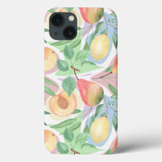 Frutas, pêssegos, peras, limões, aquarela