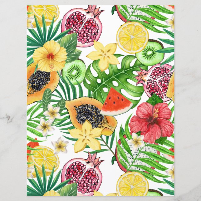 Frutas tropicais, flores e folhas em branco (Frente)