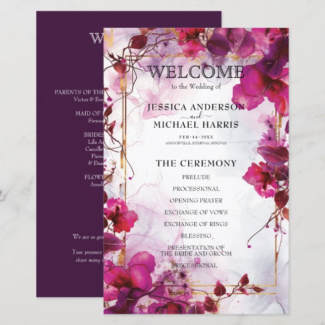 Fuchsia Enchantment: Programa Casamento por Aquare (Frente/Verso)