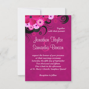 Fuchsia Floral Escuro 3,5" x Convites de casamento