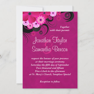 Fuchsia Floral Escuro, Convites de casamento de 5"