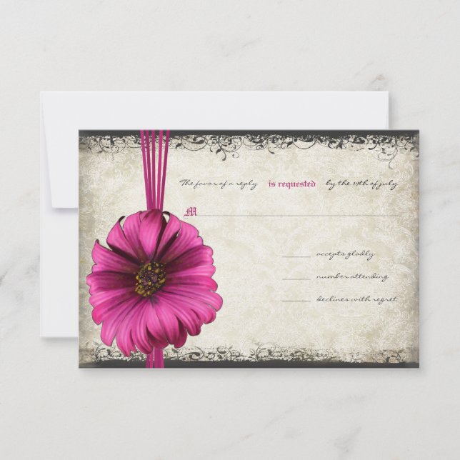 Fuchsia Gerber Daisy Wedding RSVP (Frente)