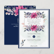 Fuchsia Marinho Rosa Azul Floral Casamento Chic