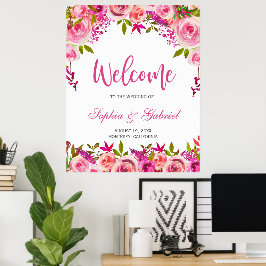 Fuchsia Pink Floral Weding Poster