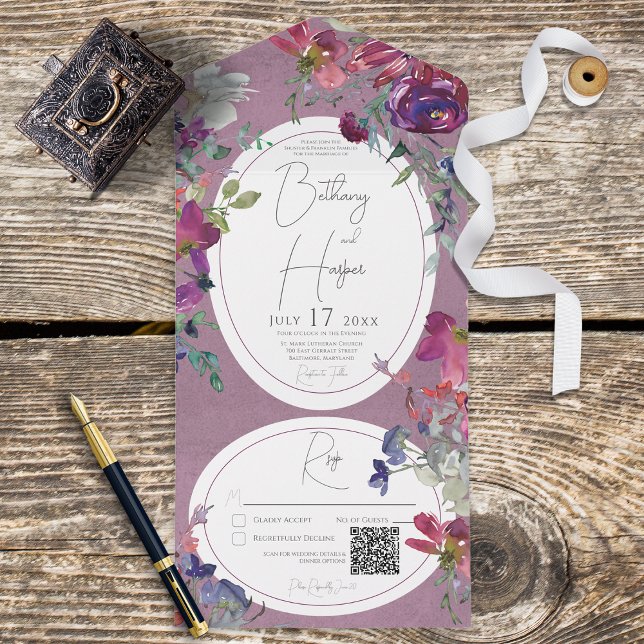 Fuchsia Pink & Purple Boho Floral Código QR (Criador carregado)