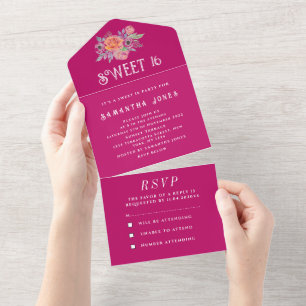 Fuchsia Pink Sweet 16 Floral Sessenta Menina Elega