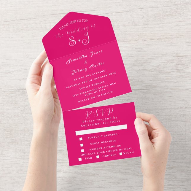 Fuchsia RSVP Simples Quente Rosa Trendy Casamento (Aba destacável)