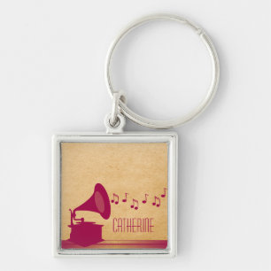 Fuchsia Vintage Gramophone Premium Chaveiro