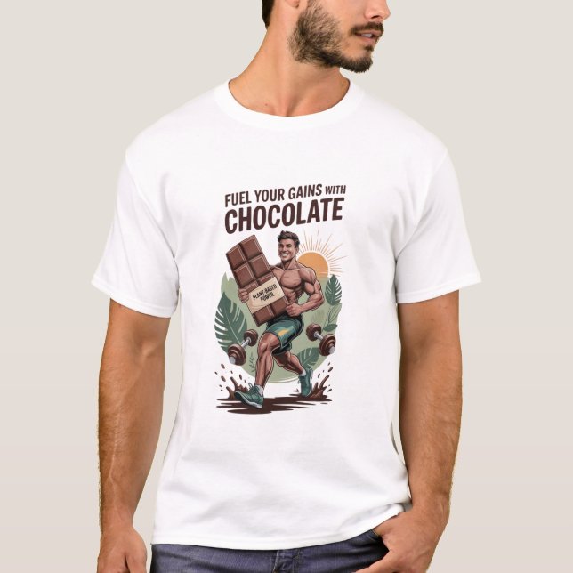 Fuel Your Gains with Chocolate T-Shirt Funny Vegan (Frente)